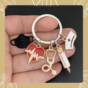 Nurse Keychain | Medical Themed Keyring | Doctor Gift | Healthcare Worker Charm | Stethoscope, Syringe & Heart Keychain | RN Gift