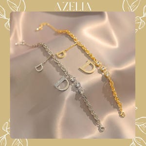 Pulsera con inicial de plata, dije de letra personalizado, cadena de cristal, regalo ajustable para ella, joyería personalizada, accesorio de moda elegante
