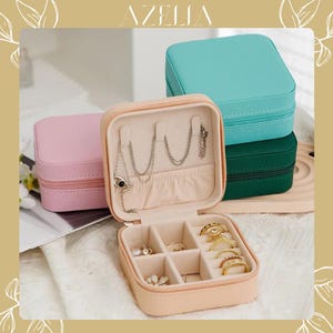 Portagioie portatile da viaggio; piccolo organizer con cerniera per anelli, orecchini e collane; custodia in pelle PU; regalo per lei