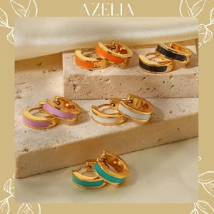 Colorful Enamel Hoop Earrings, Gold Huggie Hoops, Minimalist Small Hoops, Trendy Earrings for Women, Everyday Jewelry, Gift for Her