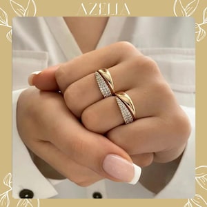 18-Karat-goldüberzogener offener Wickelring, eleganter verstellbarer Statement-Ring,CZ gepflasterter Luxus-Schmuck,minimalistisches Goldband