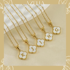Collar de trébol con inicial personalizado, colgante de oro personalizado, elegante dije de letra de nácar, regalo único para ella, mamá o amiga