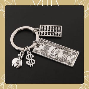 Portachiavi con denaro / Portachiavi con banconota da un dollaro / Ciondolo con ricchezza e successo / Portachiavi con sacco porta soldi fortunato / Regalo finanziario / Portachiavi con uomo d'affari