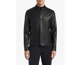 Men's Real Leather Biker Jacket | Slim Fit Moto Style | Black Zipper Jacket