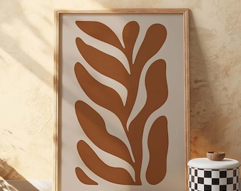Burnt Orange Abstract Floral Print, Boho Botanical Wall Art (Digital Download)
