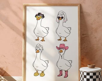 Funny Cowboy Duck Bathroom Art Print: Trendy Cowgirl Goose (Digital Download
