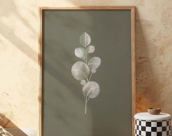 Vintage Botanical Eucalyptus Wall Art Print, Cottagecore Green Floral Decor, Downloadable Olive Art for Living Room & Bedroom