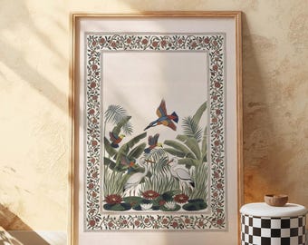 Kingfisher Water Garden Print, Antique Tapestry Style (Digital Download)
