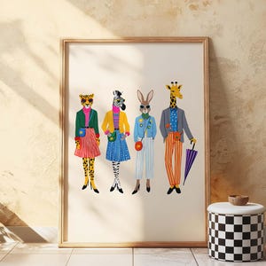 Fashion Safari Animals Art Print: Trendy Street Style Illustration (Digital Download