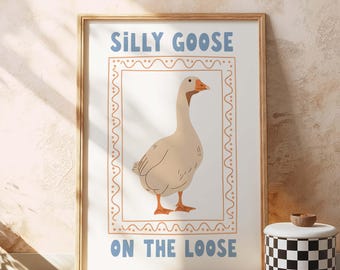 Lámina infantil "Silly Goose": Arte de animales de granja estilo cottagecore (descarga digital)