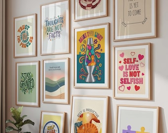 50 Modern Therapy Office Printables, Mental Health Wall Art Set, Counselor & Psychology Art Prints, Inspirational Quotes, Digital Bundle