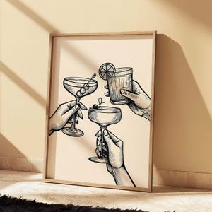 Vintage Cocktail Toast Print: Retro Bar Cart Art (Digital Download)