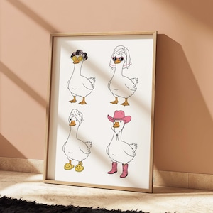 Funny Cowboy Duck Bathroom Art Print: Trendy Cowgirl Goose (Digital Download