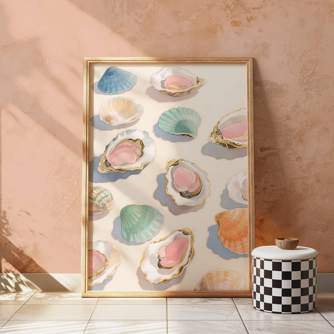 Gilded Oyster Coastal Print Pastel Beach House Wall Art digital gilded-oyster-coastal-print-pastel-beach-house-wall-art-digital