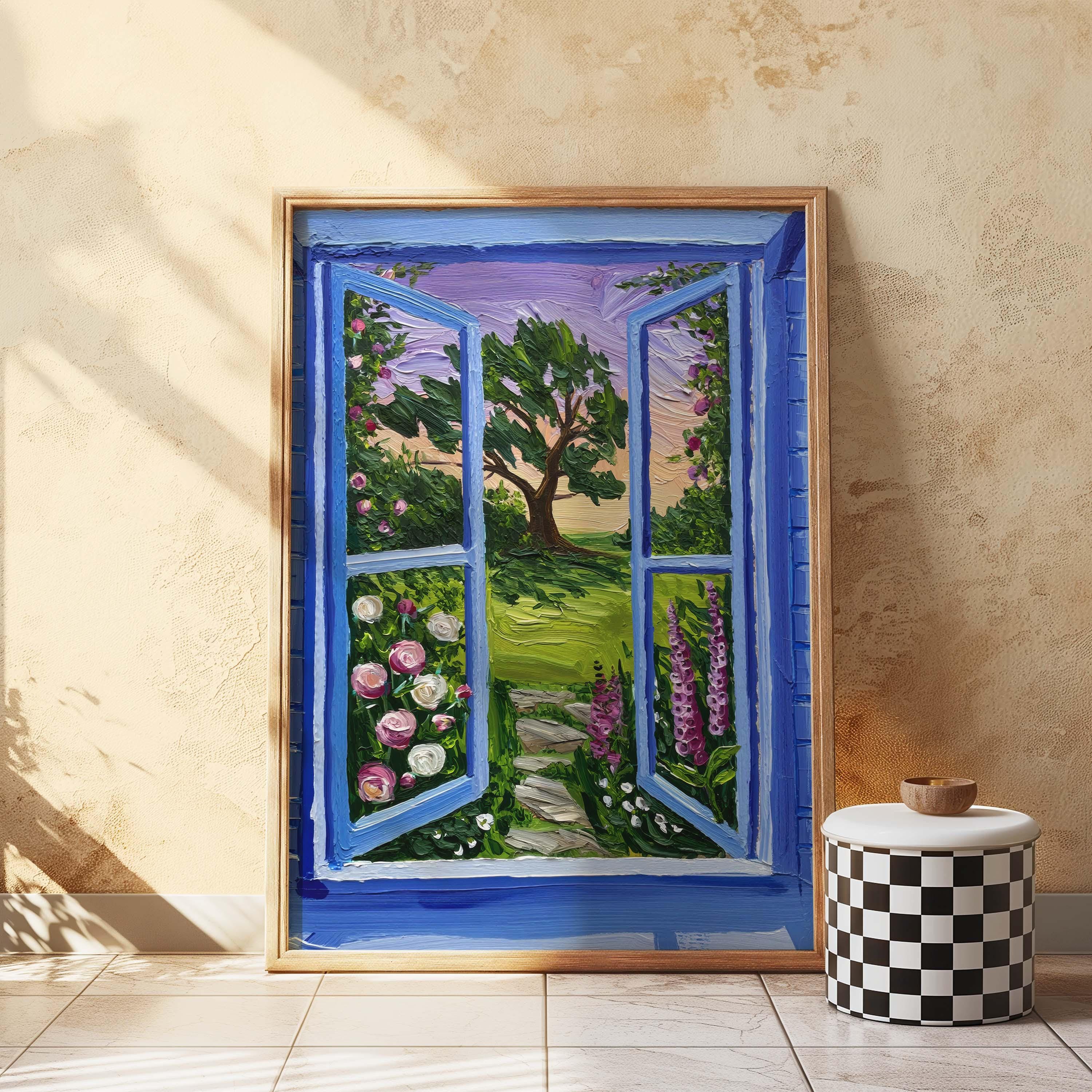 Garden Window View Wall Art Print, Matisse Style Landscape, Cottagecore Bedroom Decor, Fauvist Nature Painting