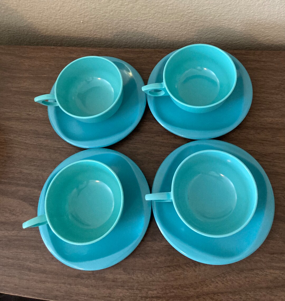 Mismatched Teal Blue Tea Cups & Saucers Set Etsy