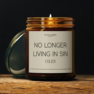 Personalized Wedding Date Candle Funny Engagement Gift Custom Date Bridal Shower Present No Longer Living In Sin Candle Bachelorette Gift