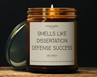 Vela con aroma a éxito para defensa de tesis doctoral. Regalo divertido para graduación de doctorado. Regalo personalizado de felicitación.