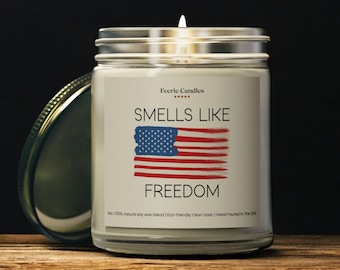 Smells Like Freedom Candle 4th of July Gift Patriotic Coconut Apricot Wax Candle USA Pride Decor Red White and Blue Summer Party Gift