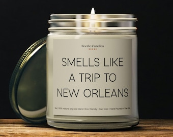 Verjaardagsreis onthullen cadeau verrassing vakantie aankondiging New Orleans geurkaars ruikt naar een reis naar New Orleans reiscadeau
