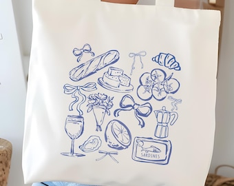 Coquette Italian Summer Cotton Canvas Tote Bag, Eco-Friendly Shopping Bag, Reusable Tote, Summer Beach Bag, Gift for Her, Gift for Him