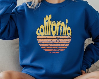 California Retro Sunset Crewneck Sweatshirt, Multiple Colors, Vintage Shirt, Summer Sweater, Graphic Hoodie