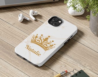 Golden Crown Tough Phone Case - Customizable Personalizable, iPhone 16 15 14 13 12 11 Pro Max Plus Mini X Samsung Galaxy Gift for Her
