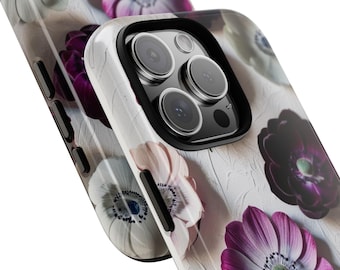Floral Phone Case | Tough Cases Anemone Design, Gift for Her Flower Lovers Purple iPhone 16 15 14 13 12 11 Pro Max Plus Mini X XR XS 8