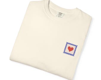 Heart Stamp Comfort Colors Shirt - Multiple Colors, Gift for Her, Gift for Him, Valentines Day, Anniversary Gift, Postal Worker, Teacher
