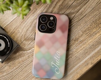 Rainbow Stained Glass Personalized Phone Case, Custom Tough Cases, Unique Gift for Her iPhone 16 15 14 13 12 11 Pro Max Plus Mini X XR XS 8