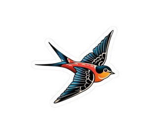 Vintage-Inspired Swallow Sticker, Traditional American Tattoo Bird, Laptop Stickers, Nature Lovers' Accessories, Travel Journal Décor