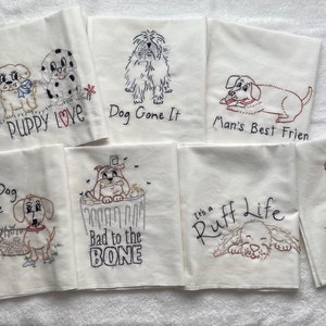 Fun Dog Puppies T-Towel Set  Hand Embroidered Cotton