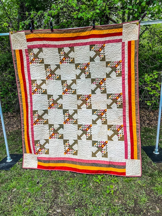 Vintage Tree of Life Hand Pieced / Hand Quilted Twin / Throw Quilt