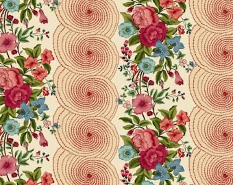 1/2 Yard - Cream Multi Large Border Stripe | Lost Gardens of Heligan | Michelle Yeo