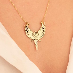 Guardian Angel Gold Necklace, Protective Holy Jewelry, Angel and Demon Pendant Wings, Spiritual Necklace For Women, Gift For Angel Mother