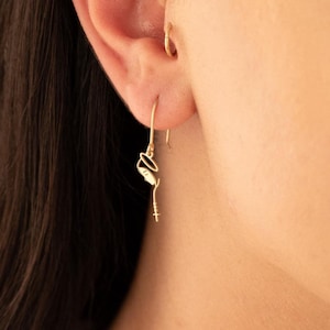 14K Gold Virgin Mary and Cross Dangle Earrings, Miraculous Mary Earrings, Dainty Blessed Mother Earring, Madonna Dangels, Religious Jewelry