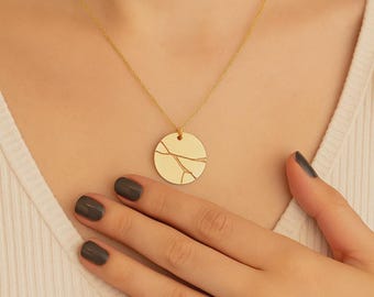 Spersonalizowany naszyjnik Kintsugi ze srebra próby 925 – wisiorek inspirowany japońskim stylem Wabi Sabi, prezent uzdrawiający i wzmacniający odporność