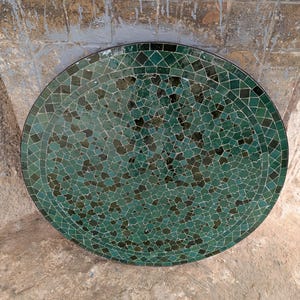 Mixte Green Round Caffee Moroccan Ceramic Table Top, Exquisite Moroccan Zellige Mosaic Tile Tabletop  for Indoor & Outdoor