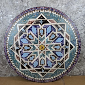 Rustic Colorful Round Caffee Moroccan Ceramic TableTop, Exquisite Moroccan Zellige Mosaic Tile Tabletop  for Indoor & Outdoor