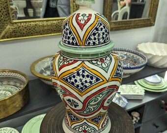 Handmade Moroccan Ceramic Jar: Elegant Hand-Painted Pottery