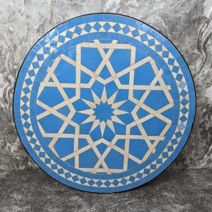 Round Caffee Moroccan Ceramic Table Top, Exquisite Royal Blue Moroccan Zellige Mosaic Tile Tabletop  for Indoor & Outdoor