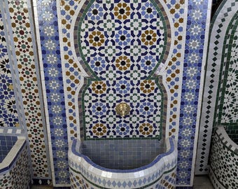 Handcraft Moroccan Mosaic Water Fountain: Large Patio Garden Feature Decoration