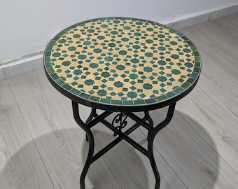 Custom Handcrafted Zellige Coffee Mosaic Table: Moroccan Ceramic Tile Table