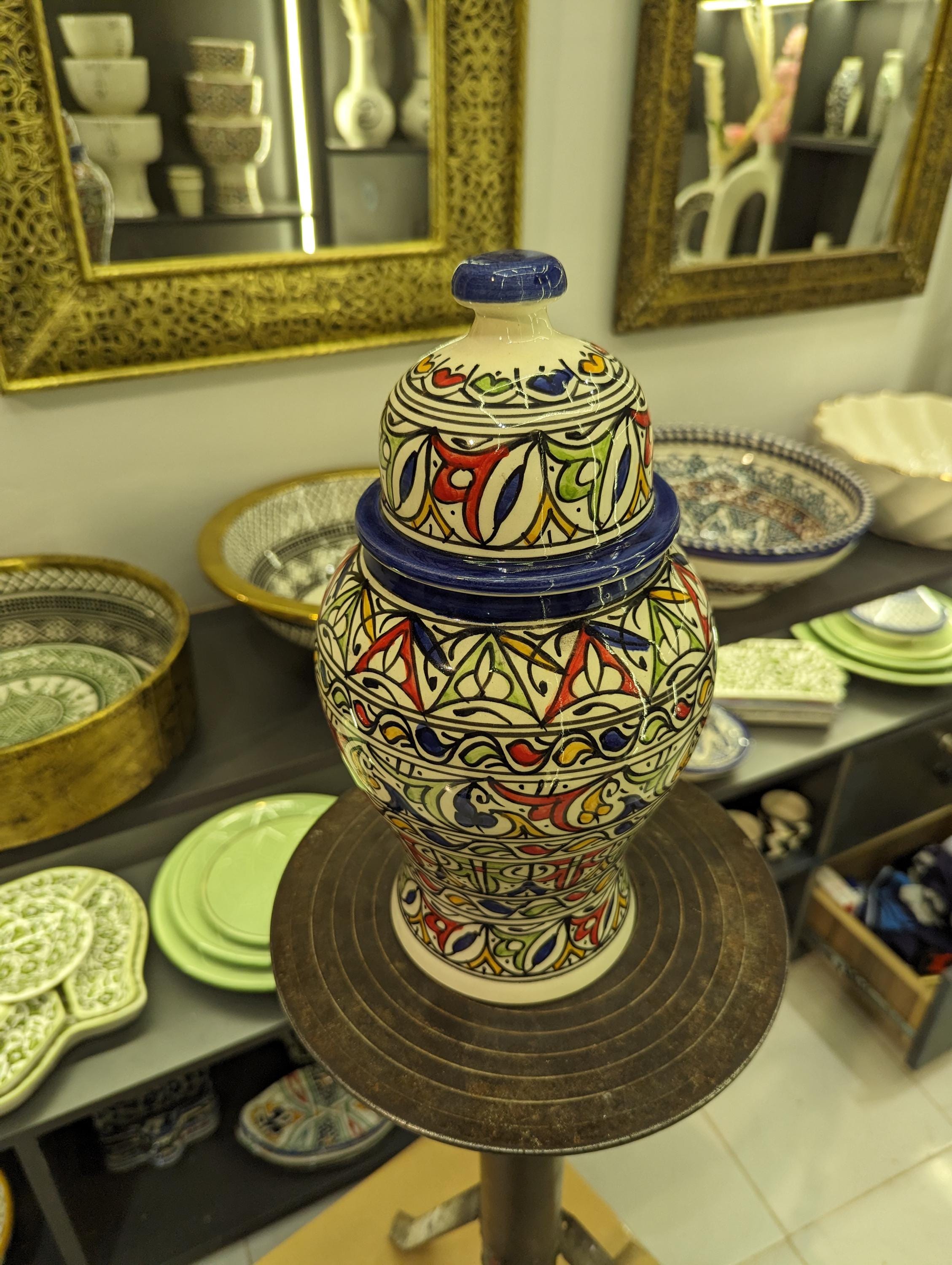 Colorful Moroccan Ceramic Jar  -Moroccan Handmade Inlaid Jar-Lidded Handcrafted Pottery Jar-Moorish Elegant Handpainted Ceramic Jar