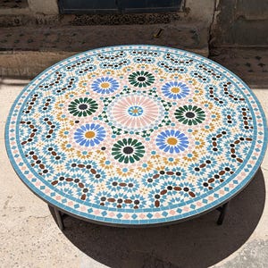 Customizable Moorish Handcrafted Zellige Mosaic Table: Moroccan Ceramic Tile Table