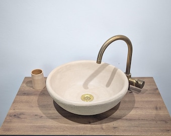 16'' Round Rustic Vessel Sink made of Natural Clay Moroccan Tadelakt Vessel