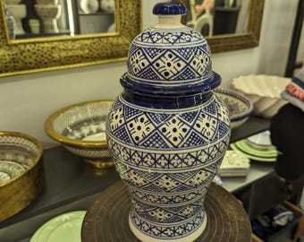Blue Moroccan Ceramic Jar  -Moroccan Handmade Inlaid Jar-Lidded Handcrafted Pottery Jar-Moorish Elegant Handpainted Ceramic Jar