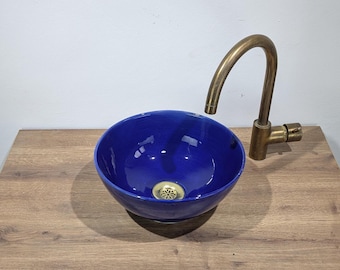 Handmade Dark Blue Moroccan Ceramic Sink: Bathroom Vessel Basin