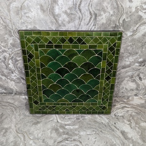 Mixte Emerald Green Square Caffee Moroccan Ceramic Table Top, Exquisite Moroccan Zellige Mosaic Tile Tabletop  for Indoor & Outdoor Design
