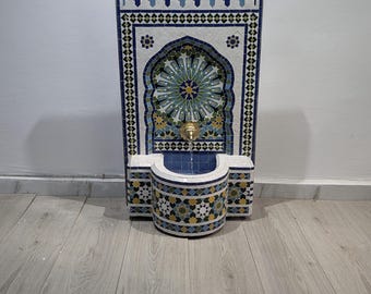 Handmade Moroccan Mosaic Fountain: Rustic Color Handcrafted Zellige Water Feature